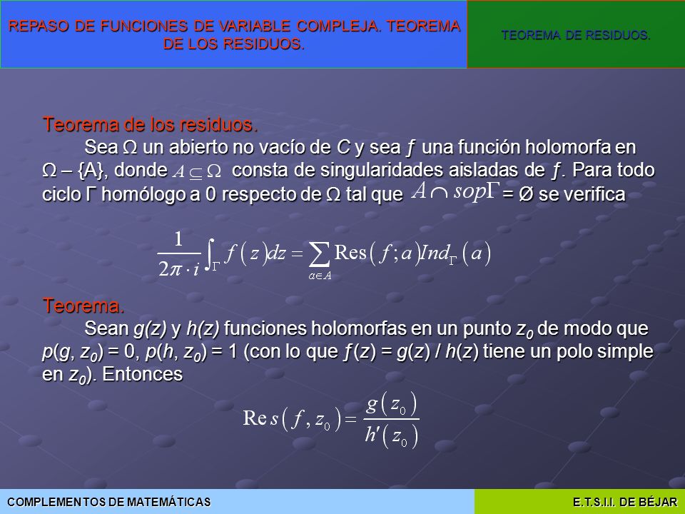 Repaso De Funciones De Variable Compleja Teorema De Los Residuos Profesora Hernández Encinas 3353