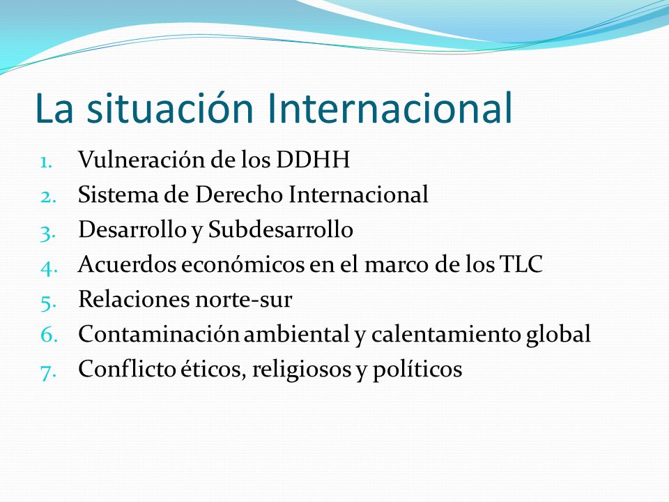 La situación Internacional 1. Vulneración de los DDHH 2.