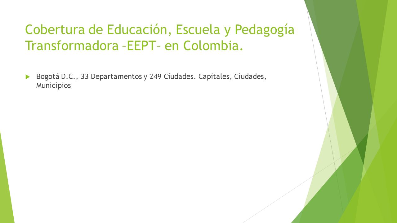 Cobertura de Educación, Escuela y Pedagogía Transformadora –EEPT– en Colombia.