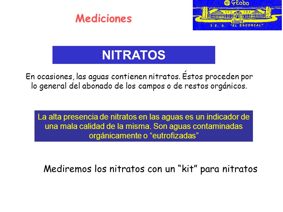 Mediciones NITRATOS En ocasiones, las aguas contienen nitratos.