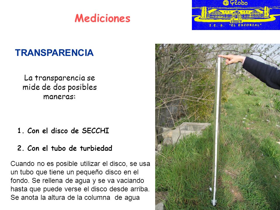 Mediciones TRANSPARENCIA La transparencia se mide de dos posibles maneras: 1.