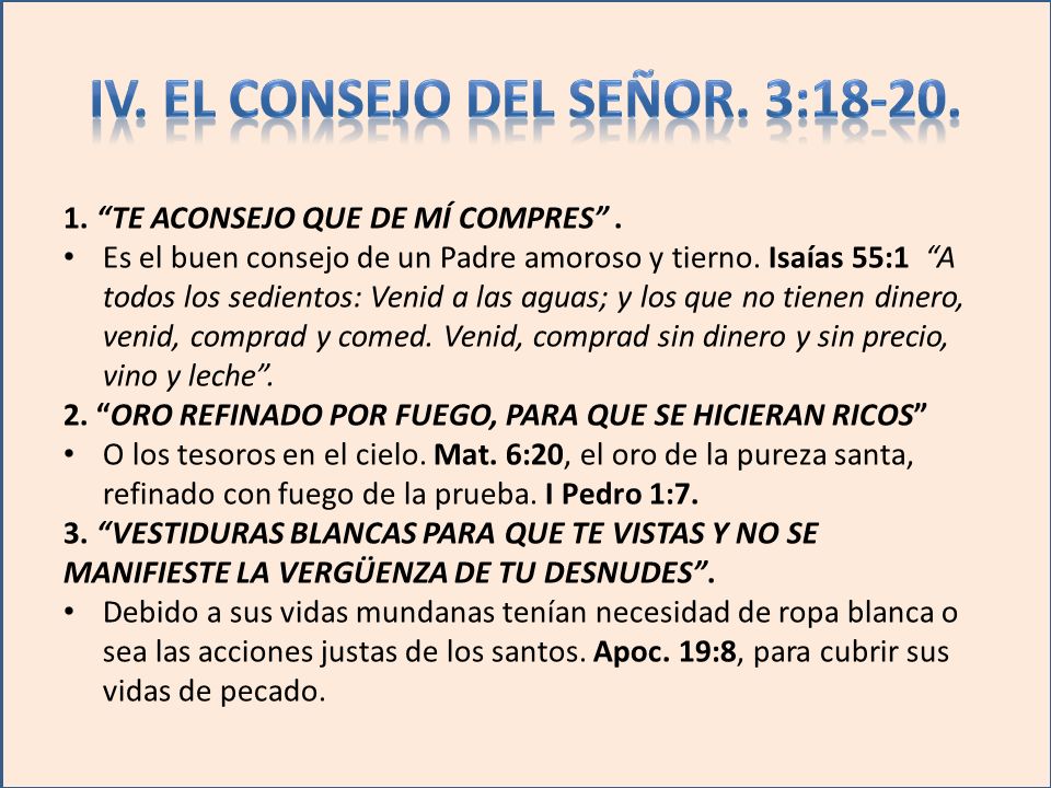 1. “TE ACONSEJO QUE DE MÍ COMPRES”. Es el buen consejo de un Padre amoroso  y tierno. Isaías 55:1 “A todos los sedientos: Venid a las aguas; y. - ppt  descargar