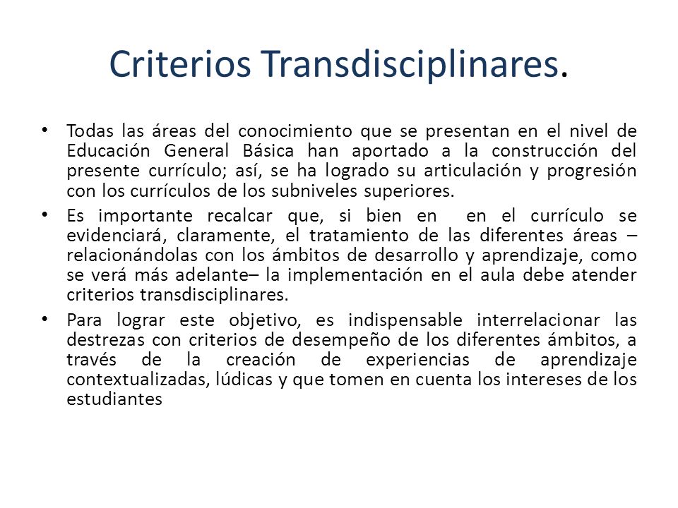 Criterios Transdisciplinares.