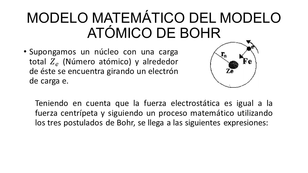 Modelo atómico de Bohr. MODELO MATEMÁTICO DEL MODELO ATÓMICO DE BOHR  Teniendo en cuenta que la fuerza electrostática es igual a la fuerza  centrípeta y. - ppt descargar