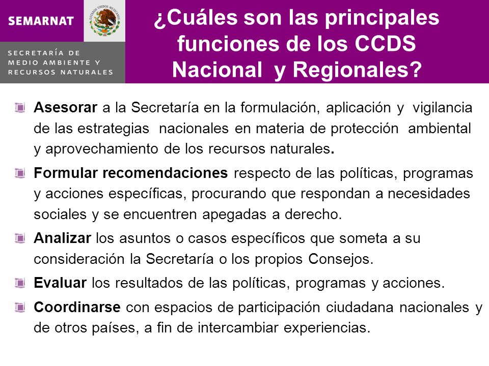 ¿Cuáles son las principales funciones de los CCDS Nacional y Regionales.