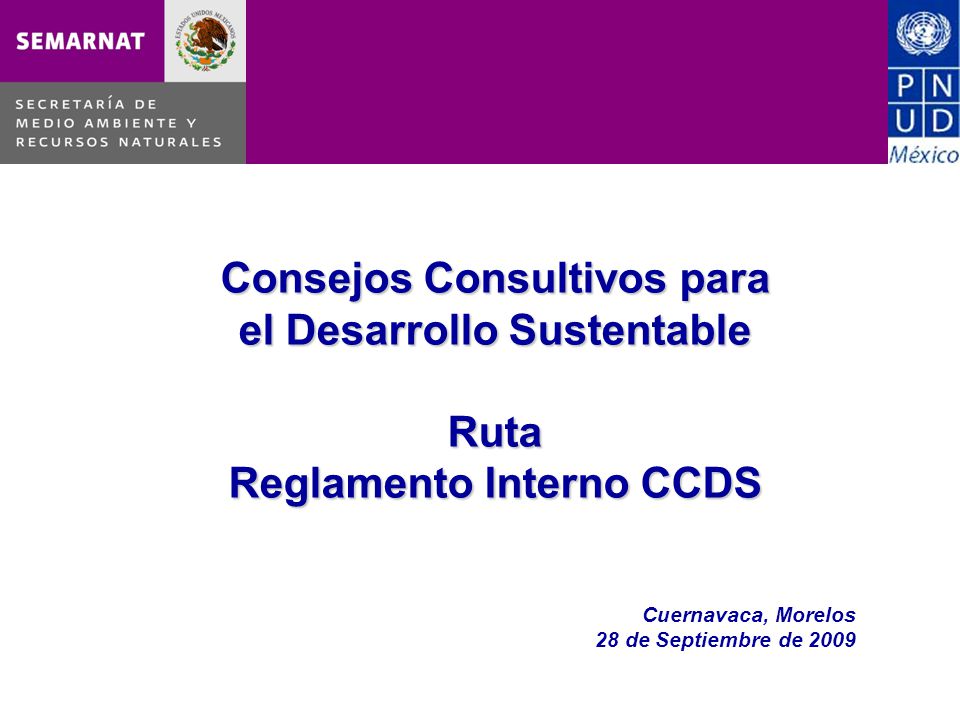 Consejos Consultivos para el Desarrollo Sustentable Ruta Reglamento Interno CCDS Cuernavaca, Morelos 28 de Septiembre de 2009
