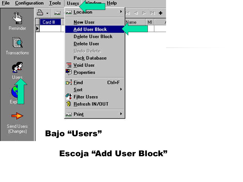Bajo Users Escoja Add User Block