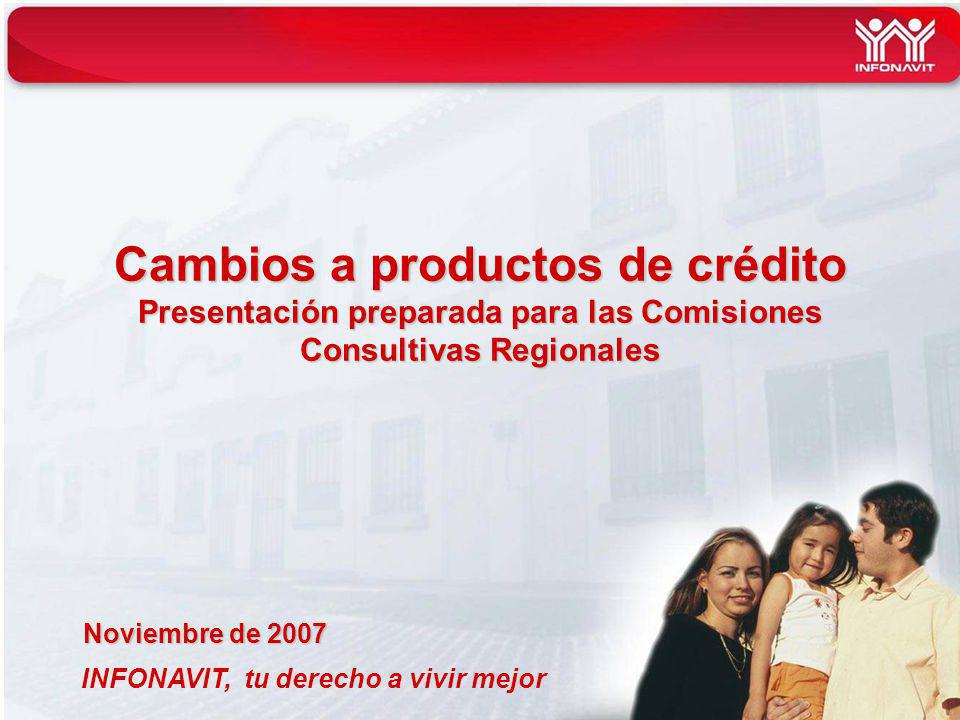 INFONAVIT, tu derecho a vivir mejor Cambios a productos de crédito Presentación preparada para las Comisiones Consultivas Regionales Noviembre de 2007