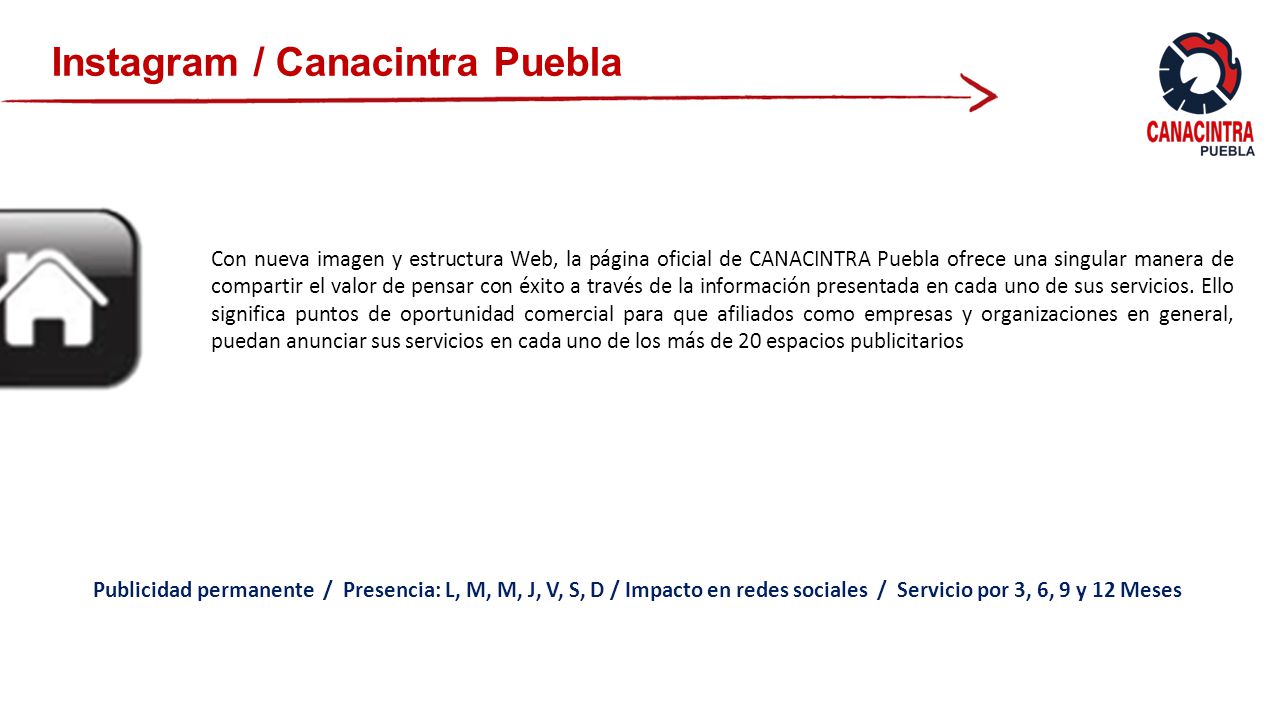 Instagram / Canacintra Puebla Con nueva imagen y estructura Web, la página oficial de CANACINTRA Puebla ofrece una singular manera de compartir el valor de pensar con éxito a través de la información presentada en cada uno de sus servicios.