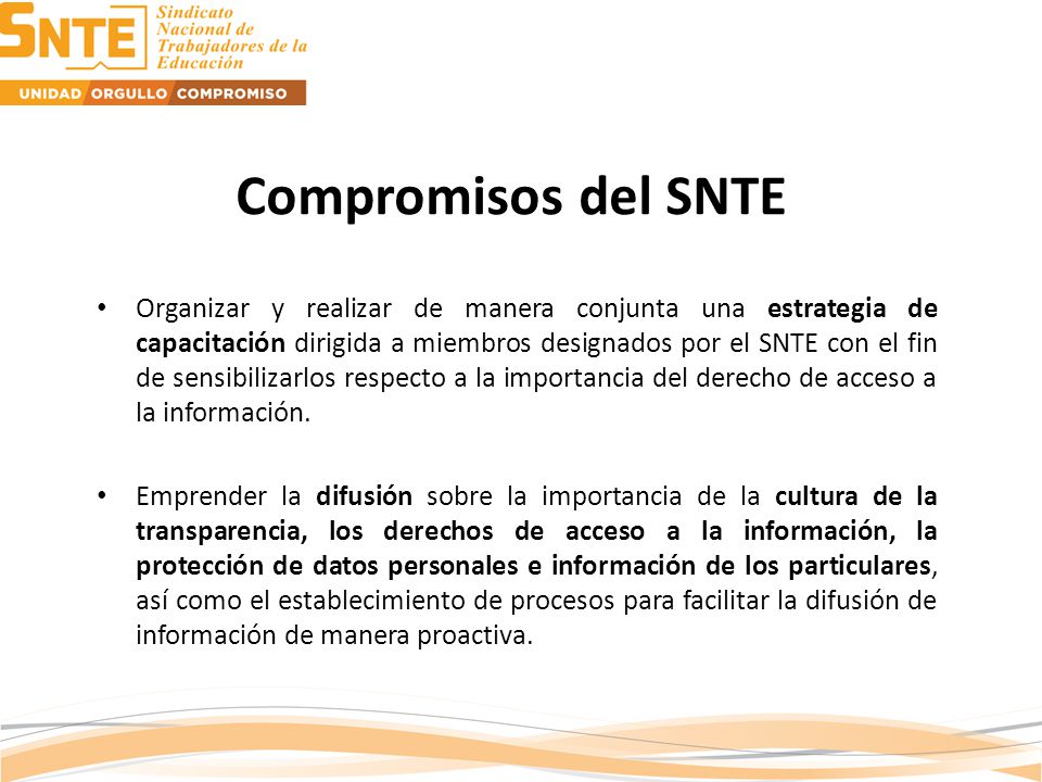 Organizar y realizar de manera conjunta una estrategia de capacitación dirigida a miembros designados por el SNTE con el fin de sensibilizarlos respecto a la importancia del derecho de acceso a la información.