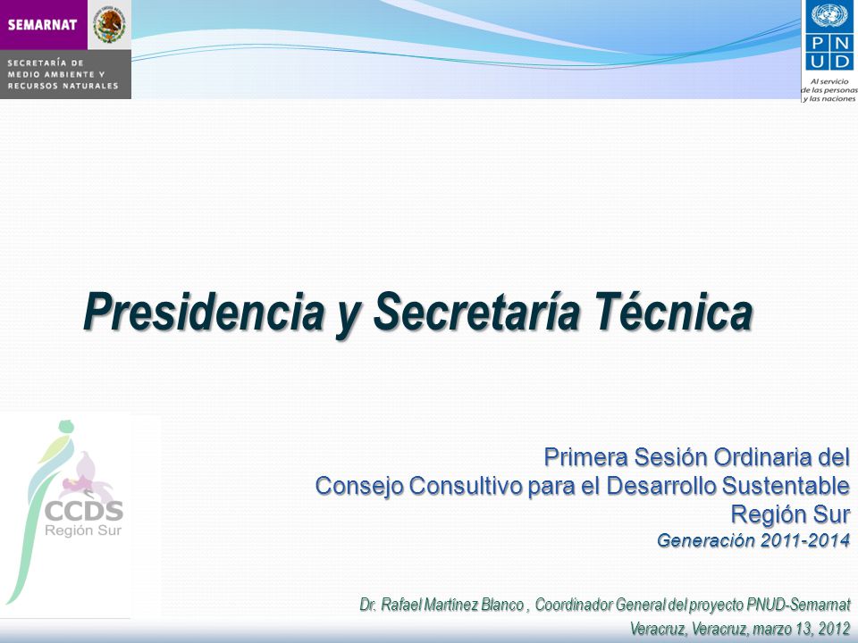 Presidencia y Secretaría Técnica Primera Sesión Ordinaria del Consejo Consultivo para el Desarrollo Sustentable Región Sur Generación Dr.