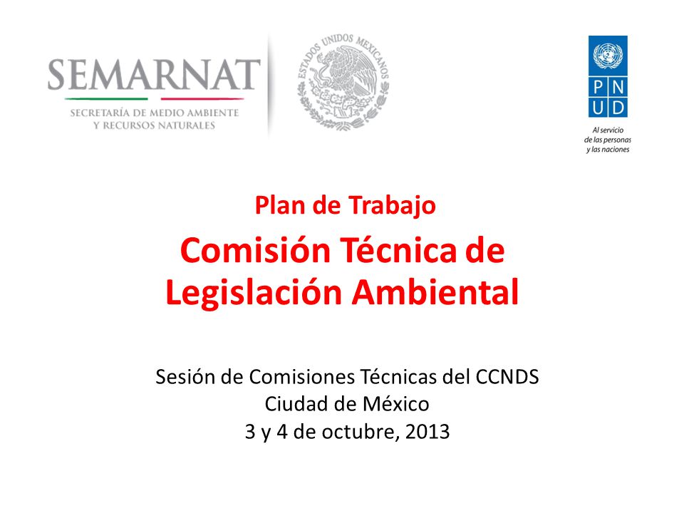 Plan de Trabajo Comisión Técnica de Legislación Ambiental Sesión de Comisiones Técnicas del CCNDS Ciudad de México 3 y 4 de octubre, 2013