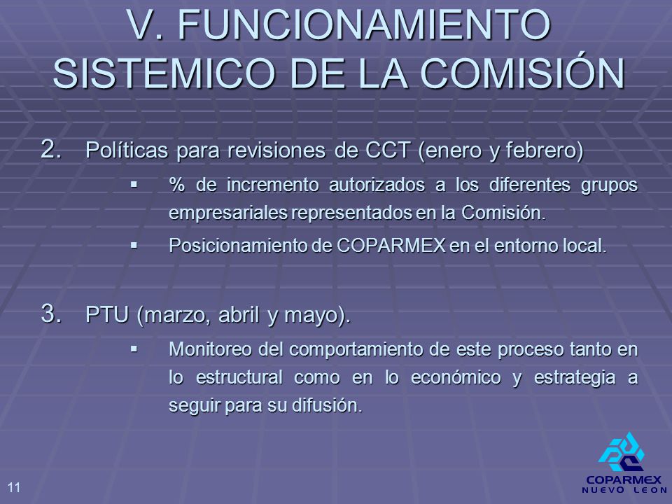 V. FUNCIONAMIENTO SISTEMICO DE LA COMISIÓN 2.