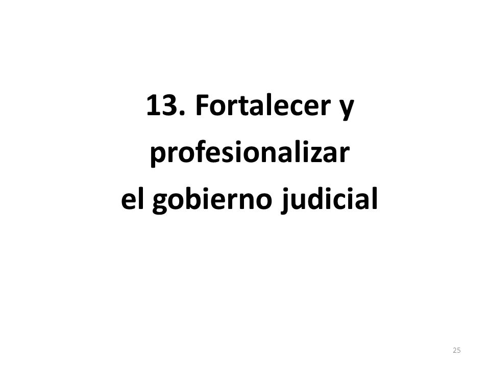 13. Fortalecer y profesionalizar el gobierno judicial 25