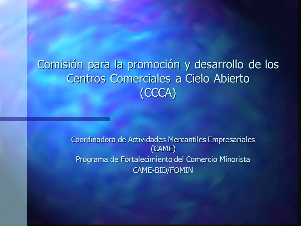 Comisión para la promoción y desarrollo de los Centros Comerciales a Cielo Abierto (CCCA) Coordinadora de Actividades Mercantiles Empresariales (CAME) Programa de Fortalecimiento del Comercio Minorista CAME-BID/FOMIN