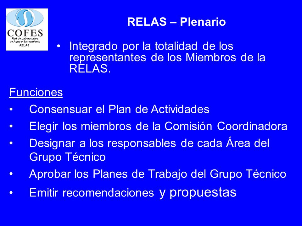 RELAS – Plenario Integrado por la totalidad de los representantes de los Miembros de la RELAS.