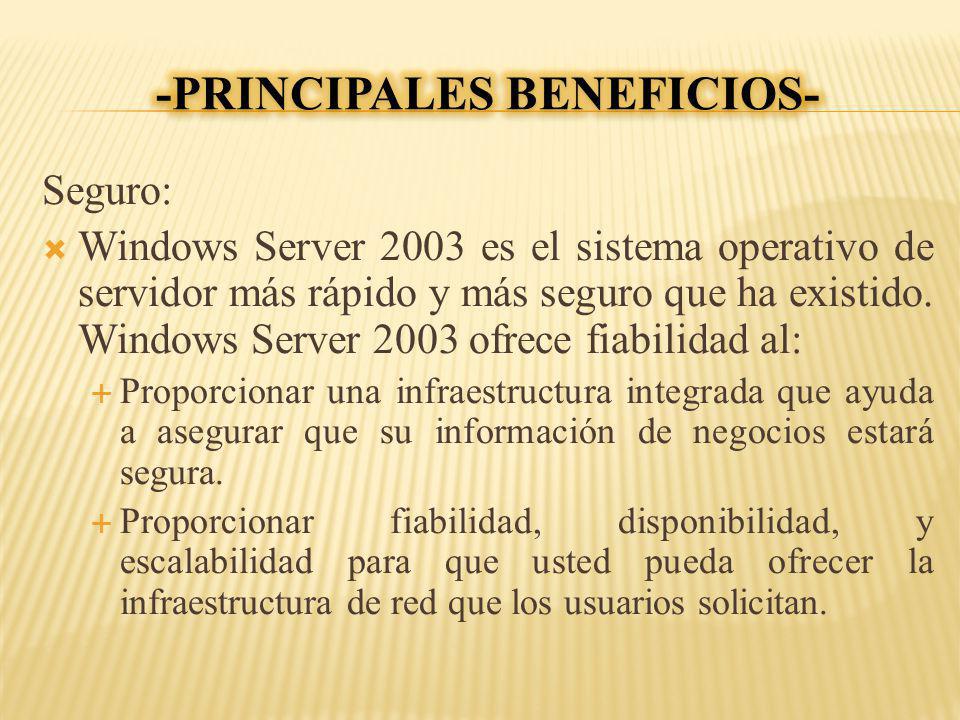 Seguro: Windows Server 2003 es el sistema operativo de servidor más rápido y más seguro que ha existido.
