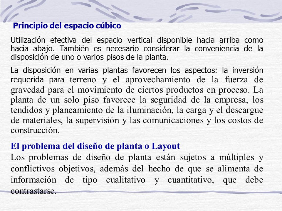 Principio del espacio cúbico Utilización efectiva del espacio vertical disponible hacia arriba como hacia abajo.