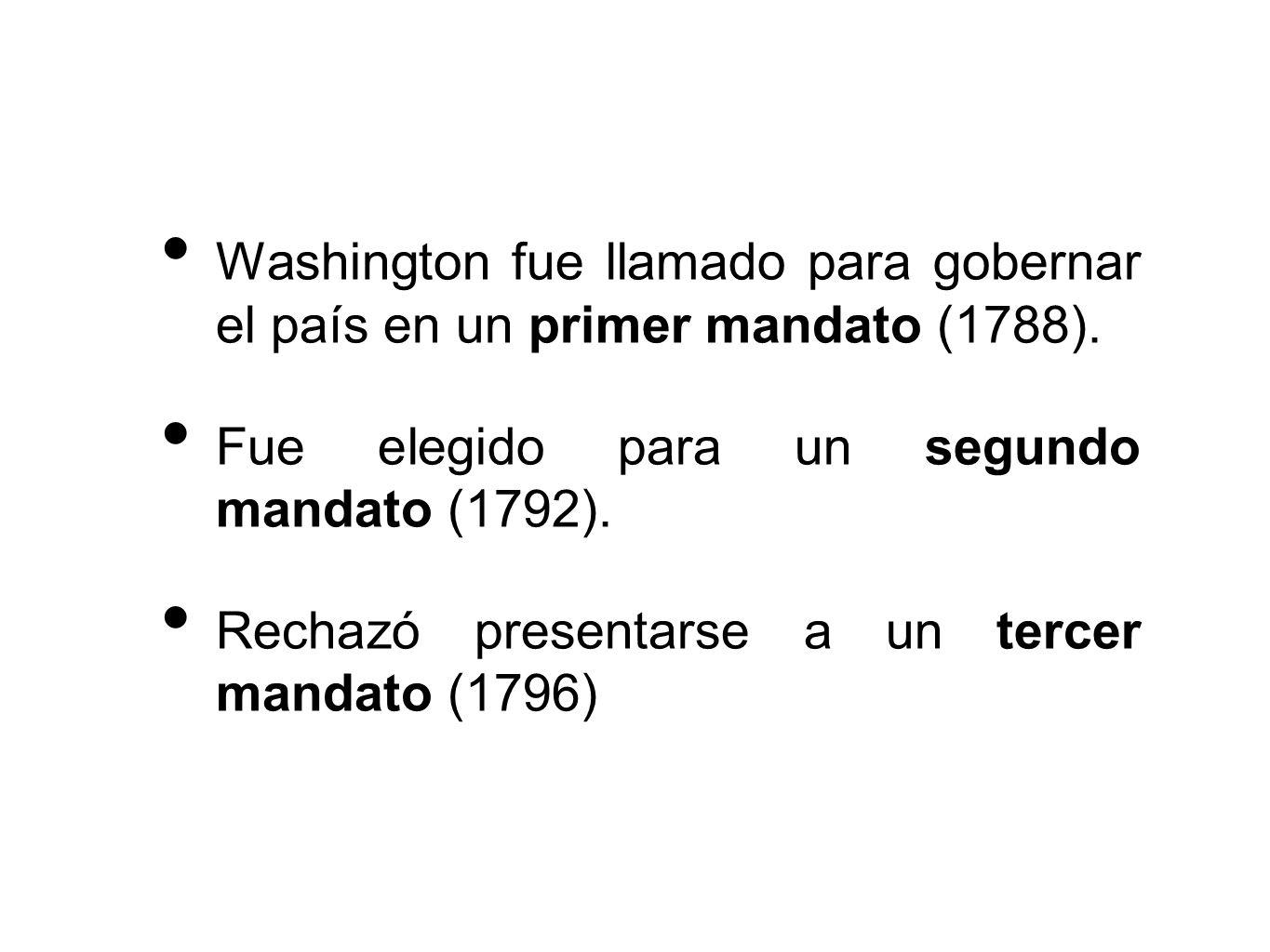 Washington fue llamado para gobernar el país en un primer mandato (1788).