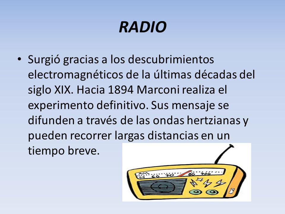 RADIO Surgió gracias a los descubrimientos electromagnéticos de la últimas décadas del siglo XIX.