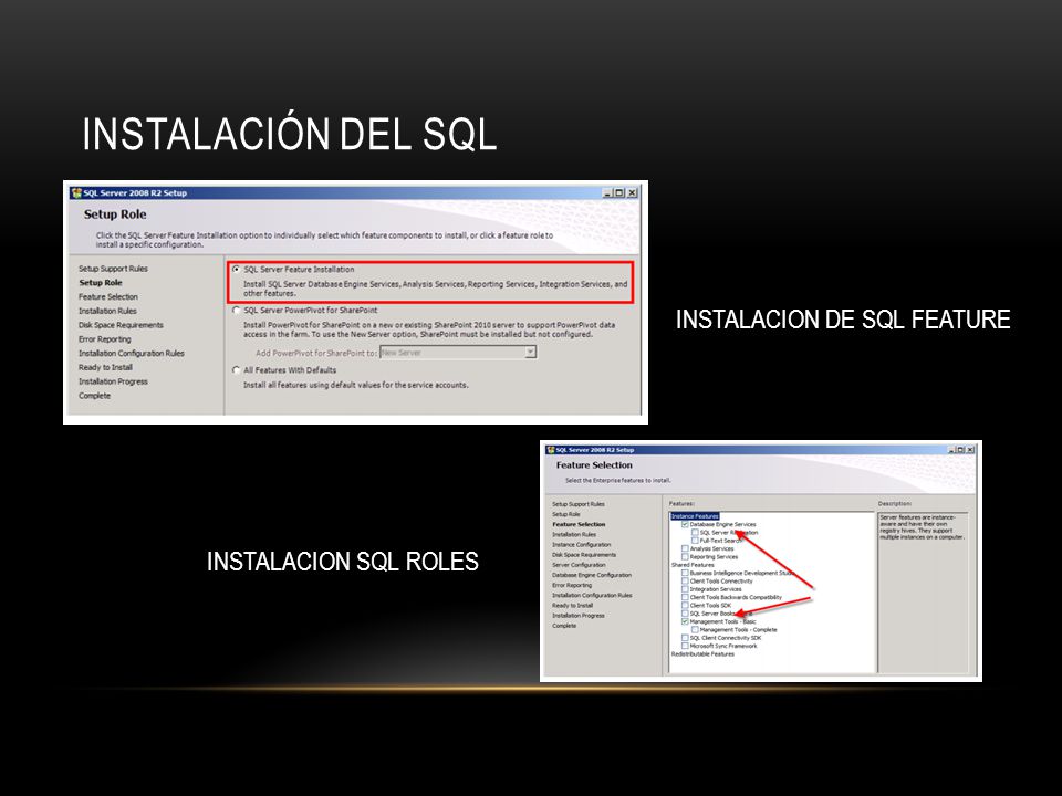 INSTALACIÓN DEL SQL INSTALACION DE SQL FEATURE INSTALACION SQL ROLES