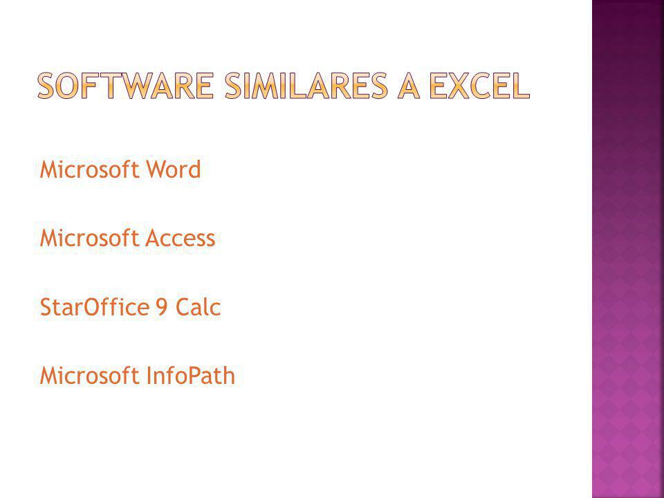 Microsoft Word Microsoft Access StarOffice 9 Calc Microsoft InfoPath