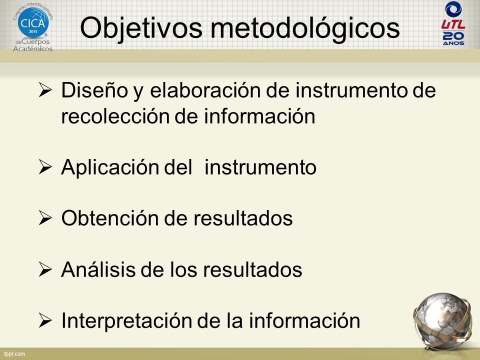 Objetivos metodológicos  Diseño y elaboración de instrumento de recolección de información  Aplicación del instrumento  Obtención de resultados  Análisis de los resultados  Interpretación de la información