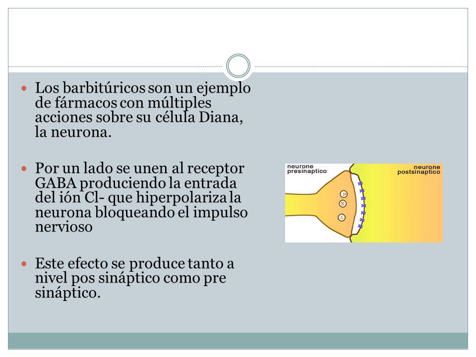 Los barbitúricos son un ejemplo de fármacos con múltiples acciones sobre su célula Diana, la neurona.