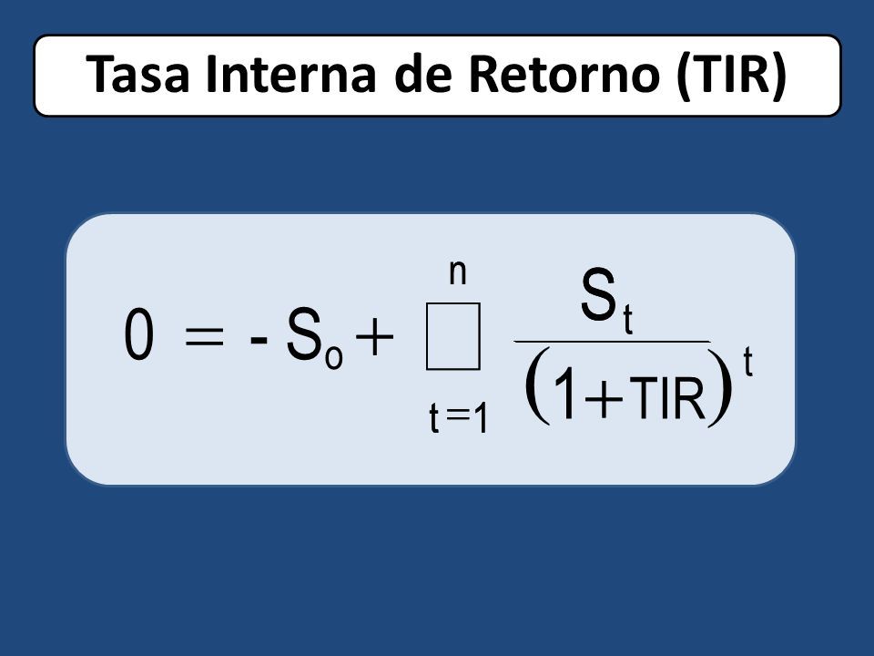 Tasa Interna de Retorno (TIR)      n 1t t TIR 1 S - S0      n 1t t t o S