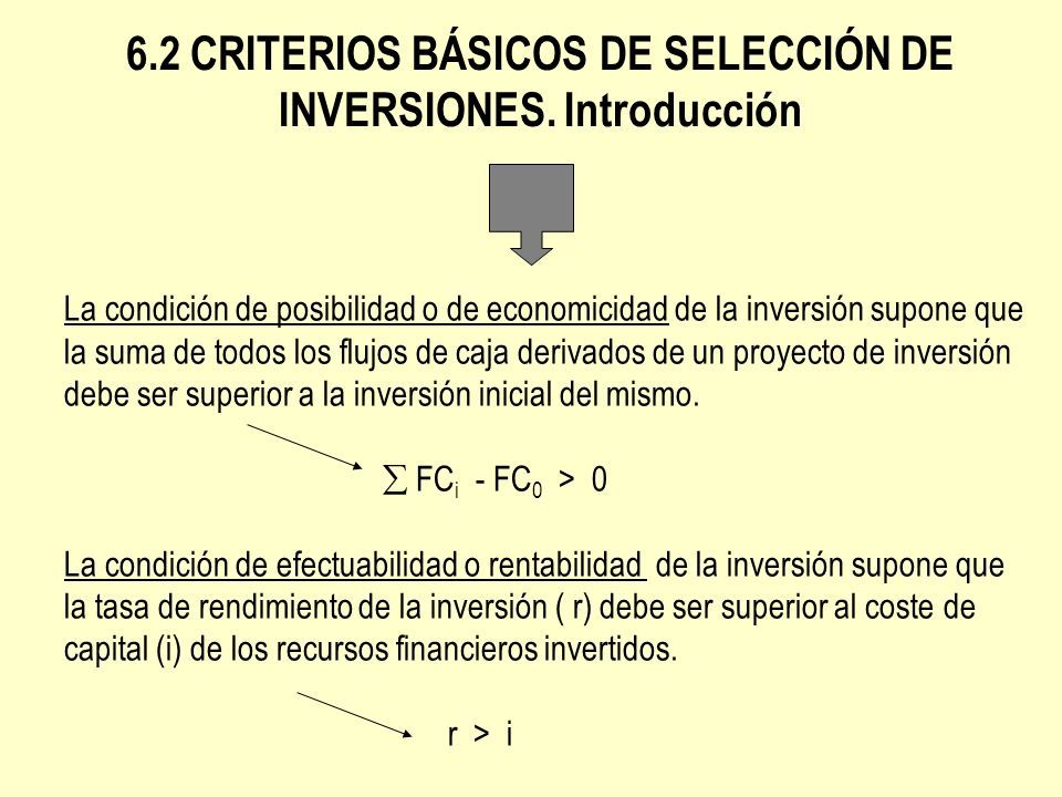 6.2 CRITERIOS BÁSICOS DE SELECCIÓN DE INVERSIONES.