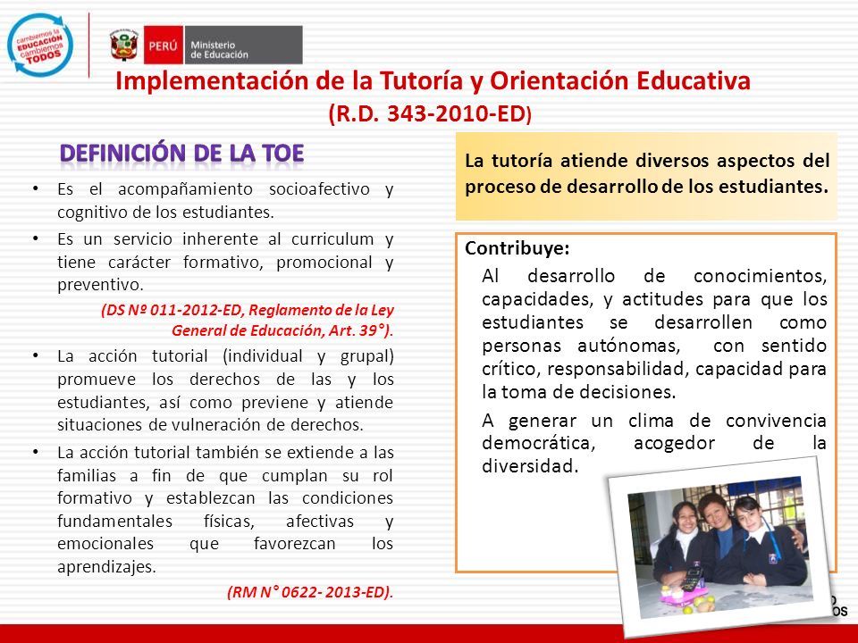 Implementación de la Tutoría y Orientación Educativa (R.D.