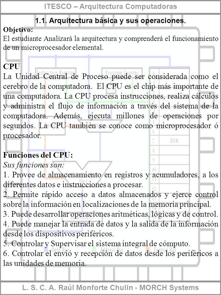 ITESCO – Arquitectura Computadoras L. S. C. A. Raúl Monforte Chulin - MORCH Systems 1.1.