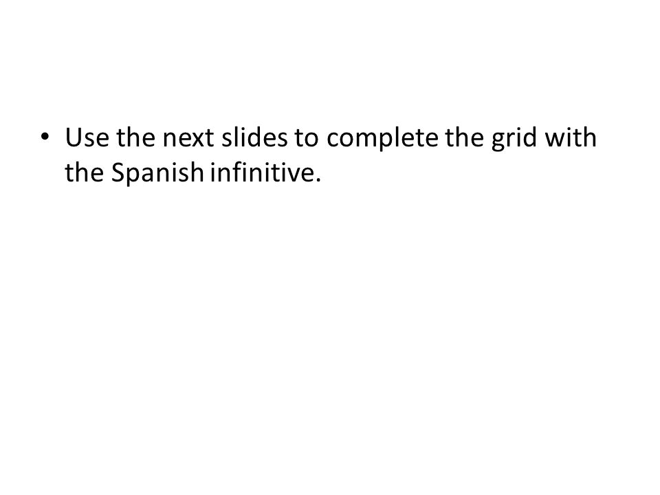 Use the next slides to complete the grid with the Spanish infinitive.