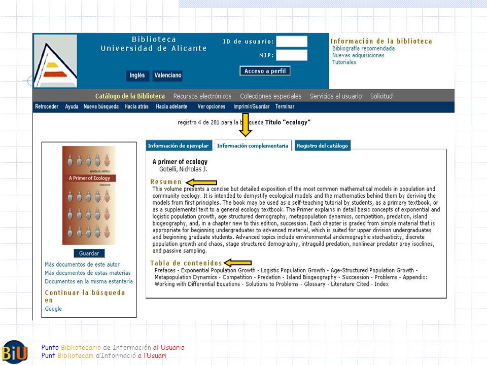 Punto Bibliotecario de Información al Usuario Punt Bibliotecari dInformació a lUsuari