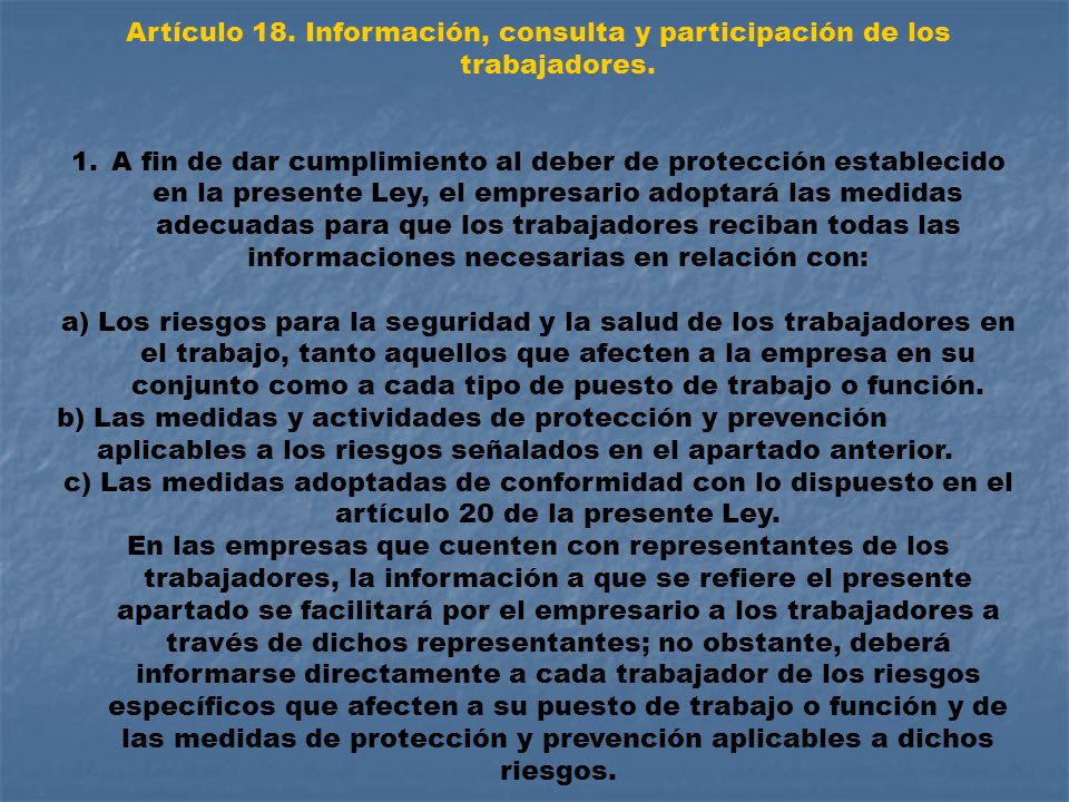 Artículo 18. Información, consulta y participación de los trabajadores.