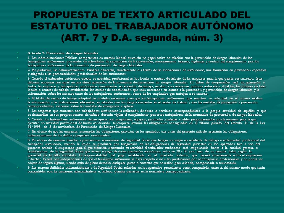 PROPUESTA DE TEXTO ARTICULADO DEL ESTATUTO DEL TRABAJADOR AUTÓNOMO (ART.