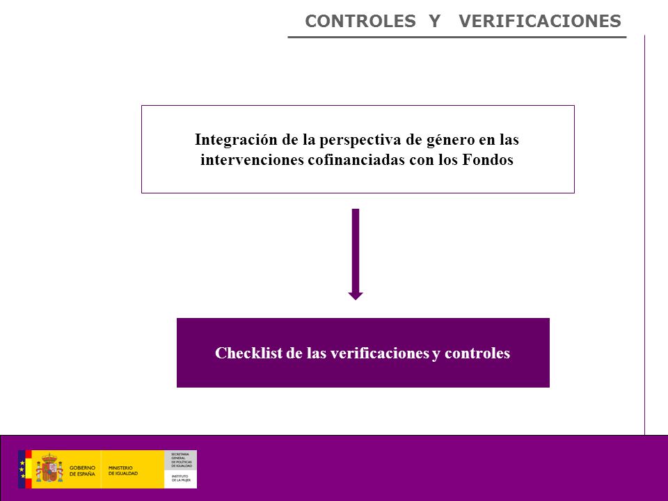 CONTROLES Y VERIFICACIONES Integración de la perspectiva de género en las intervenciones cofinanciadas con los Fondos Checklist de las verificaciones y controles