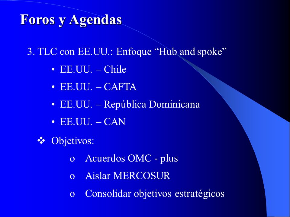 3. TLC con EE.UU.: Enfoque Hub and spoke EE.UU. – Chile EE.UU.
