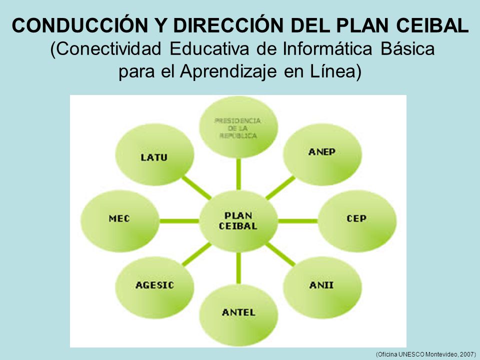 CONDUCCIÓN Y DIRECCIÓN DEL PLAN CEIBAL (Conectividad Educativa de Informática Básica para el Aprendizaje en Línea) (Oficina UNESCO Montevideo, 2007)