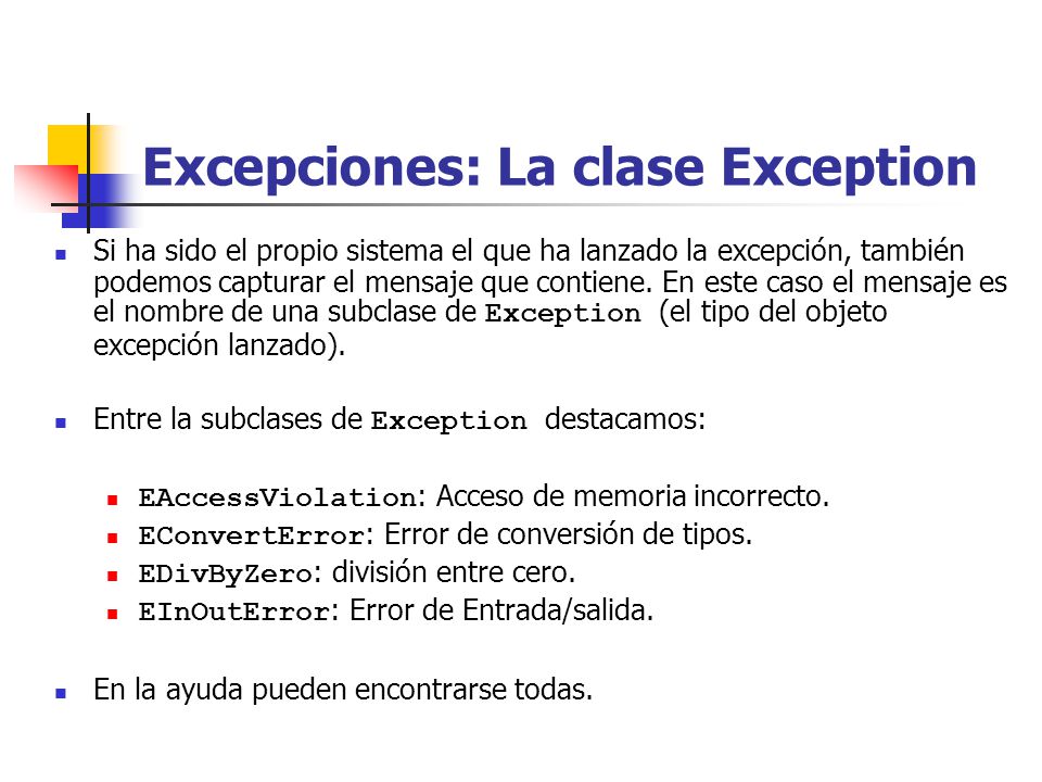 Excepciones: La clase Exception Si ha sido el propio sistema el que ha lanzado la excepción, también podemos capturar el mensaje que contiene.