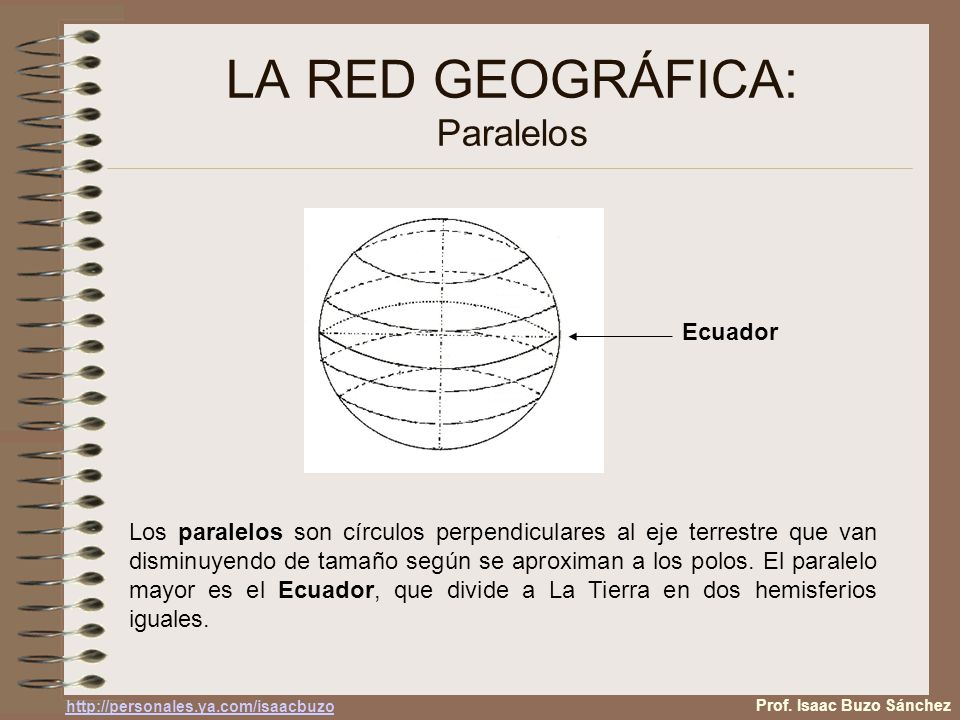 LA RED GEOGRÁFICA: Paralelos Los paralelos son círculos perpendiculares al eje terrestre que van disminuyendo de tamaño según se aproximan a los polos.
