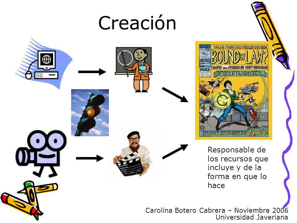 Carolina Botero Cabrera – Noviembre 2006 Universidad Javeriana Responsable de los recursos que incluye y de la forma en que lo hace Creación