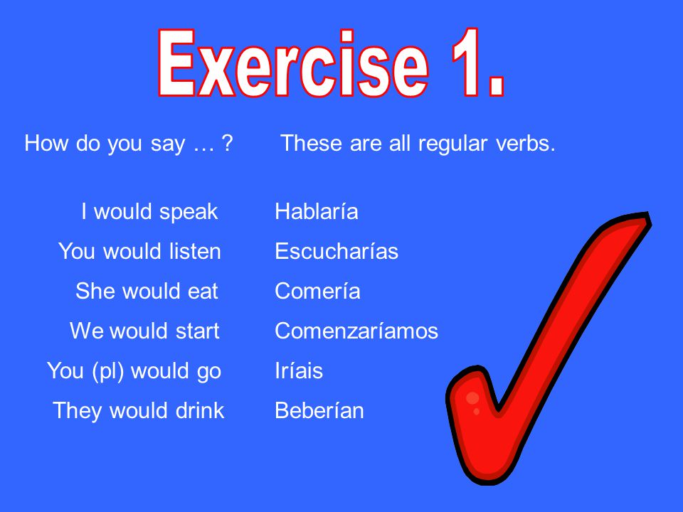 How do you say … . I would speakHablaría You would listen These are all regular verbs.