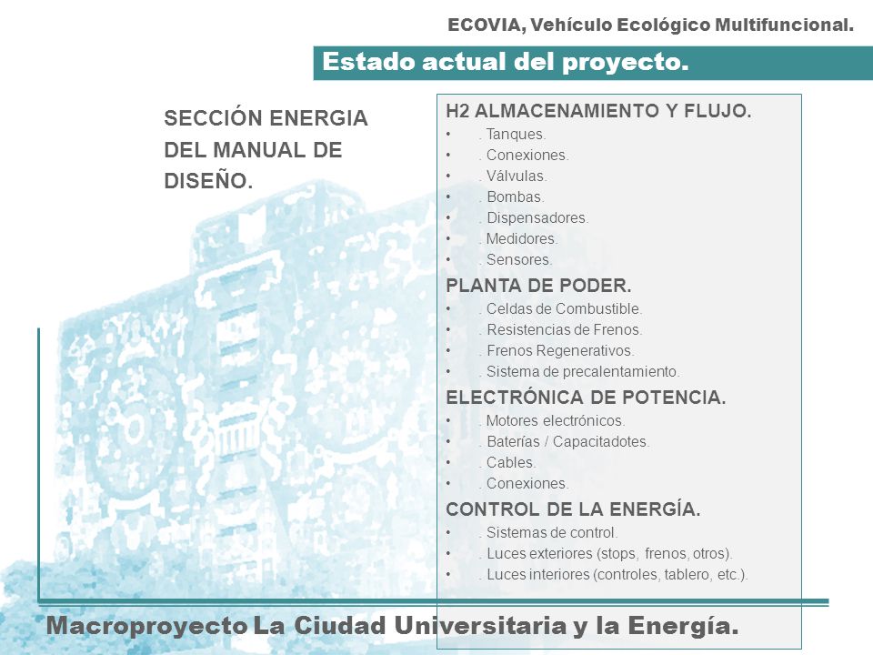 Estado actual del proyecto. Macroproyecto La Ciudad Universitaria y la Energía.