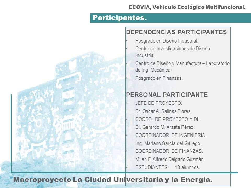 Participantes. Macroproyecto La Ciudad Universitaria y la Energía.