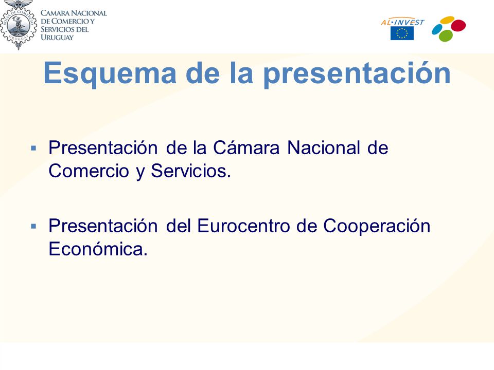 Esquema de la presentación Presentación de la Cámara Nacional de Comercio y Servicios.