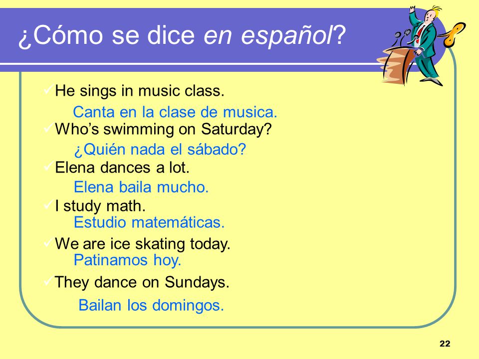 21 ¿Cómo se dice en español. I answer a question in class.