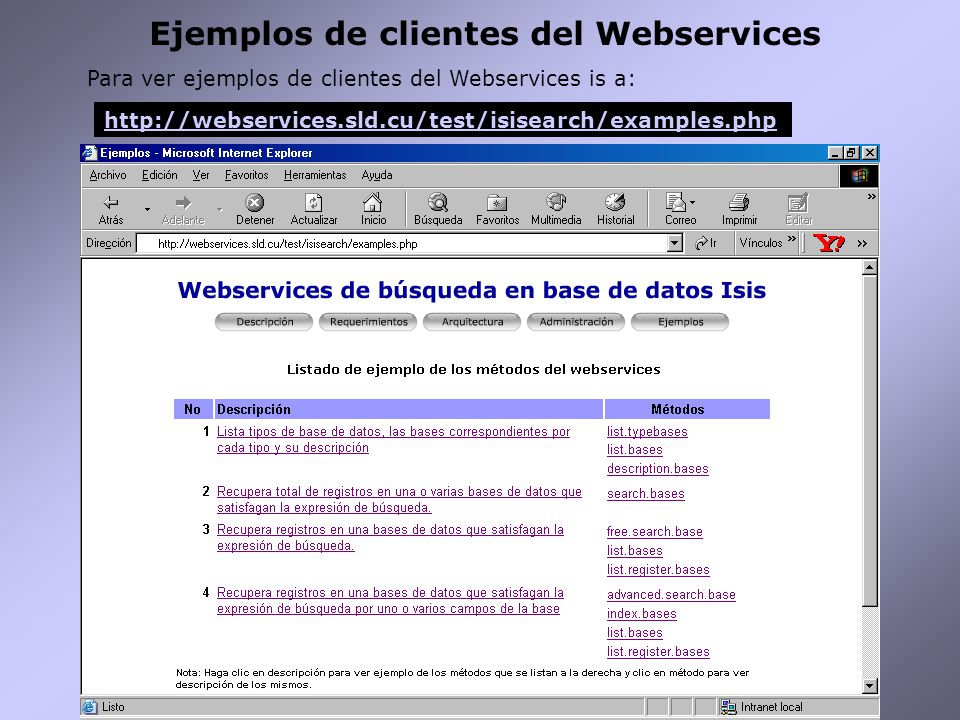 Ejemplos de clientes del Webservices Para ver ejemplos de clientes del Webservices is a: