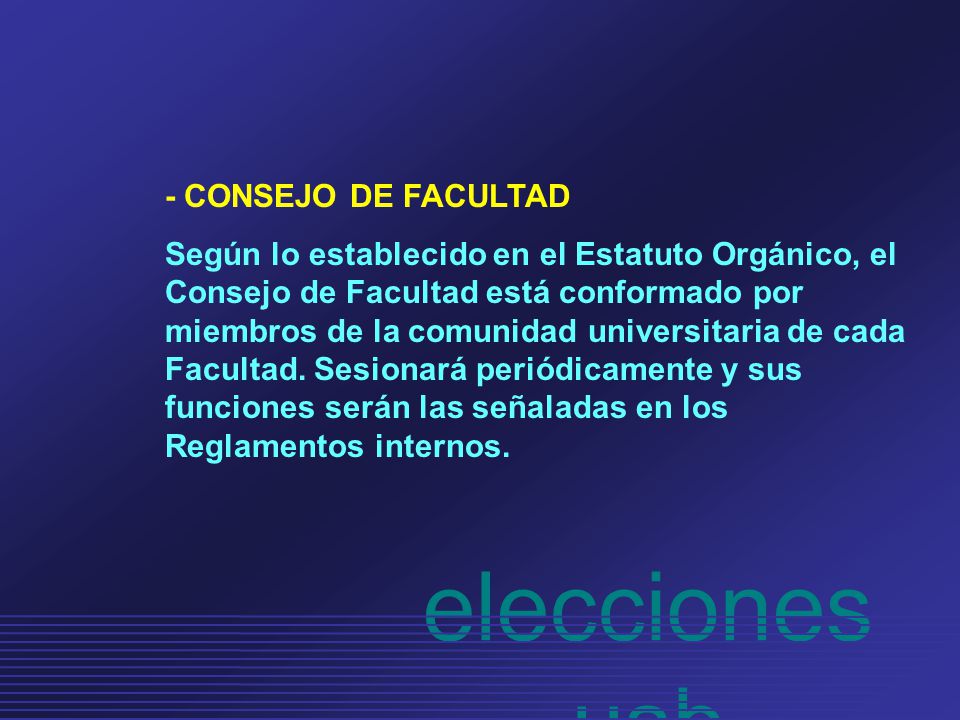 - CONSEJO DE FACULTAD Según lo establecido en el Estatuto Orgánico, el Consejo de Facultad está conformado por miembros de la comunidad universitaria de cada Facultad.