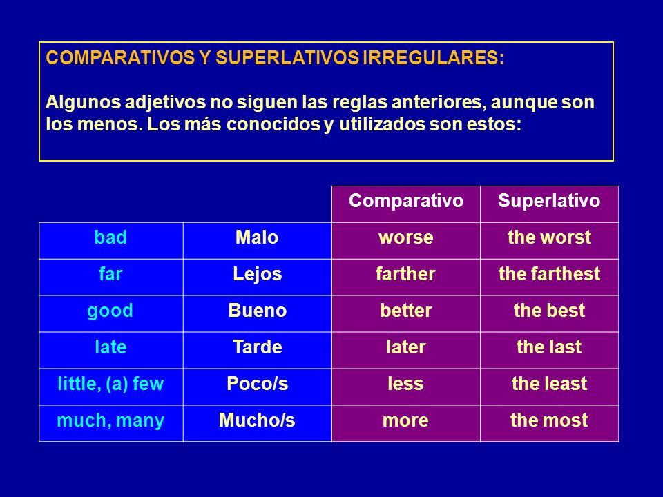 Adjetivos irregulares en ingles